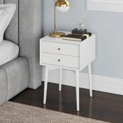 Wood Mid-Century Nightstand White
