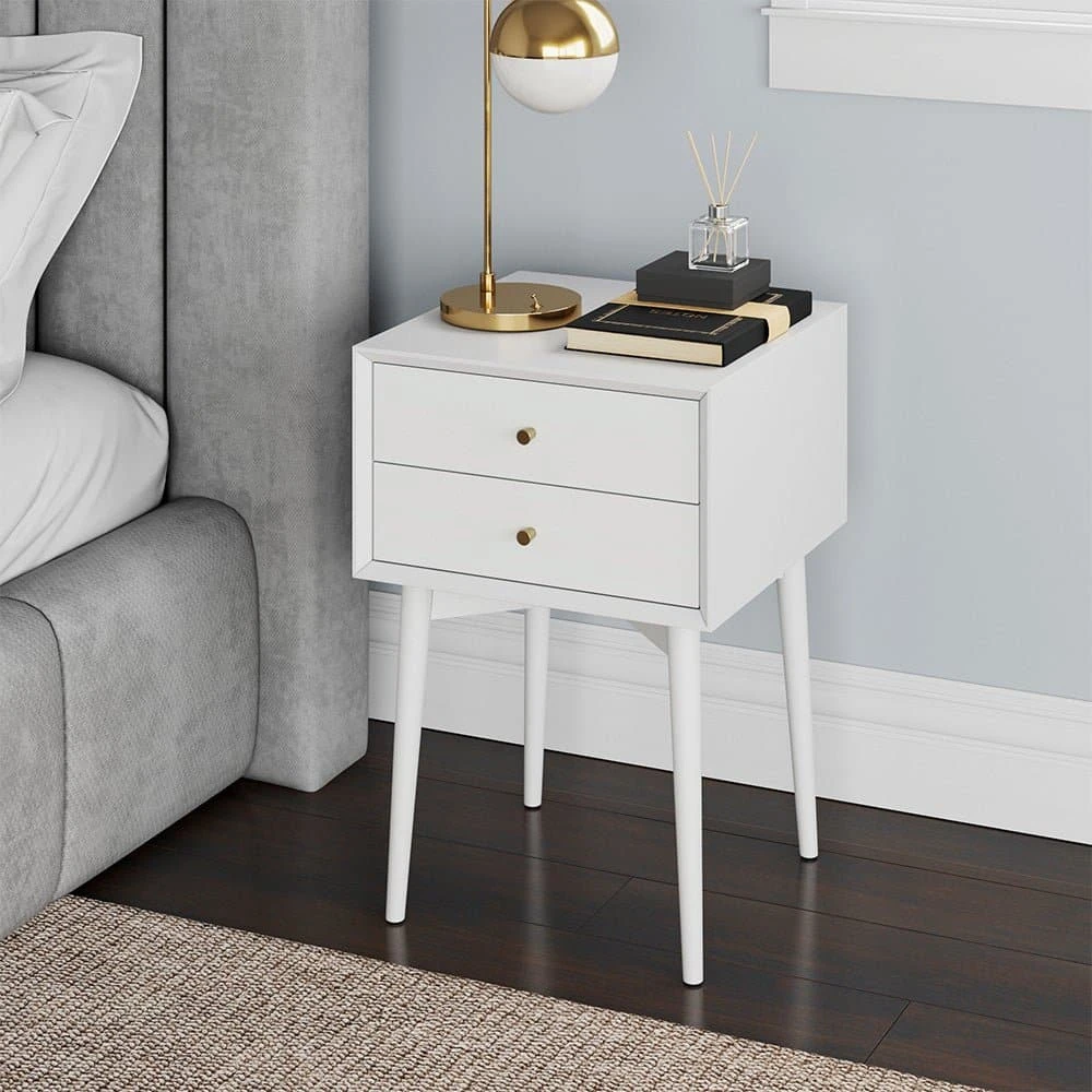 Wood Mid-Century Nightstand White Wood Mid-Century Nightstand White -Nathan James 32701 HERO resized 221320