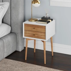 Wood Mid-Century Nightstand Acacia White