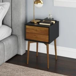 Wood Mid-Century Nightstand White 2 Wood Mid-Century Nightstand White -Nathan James 32703 HERO