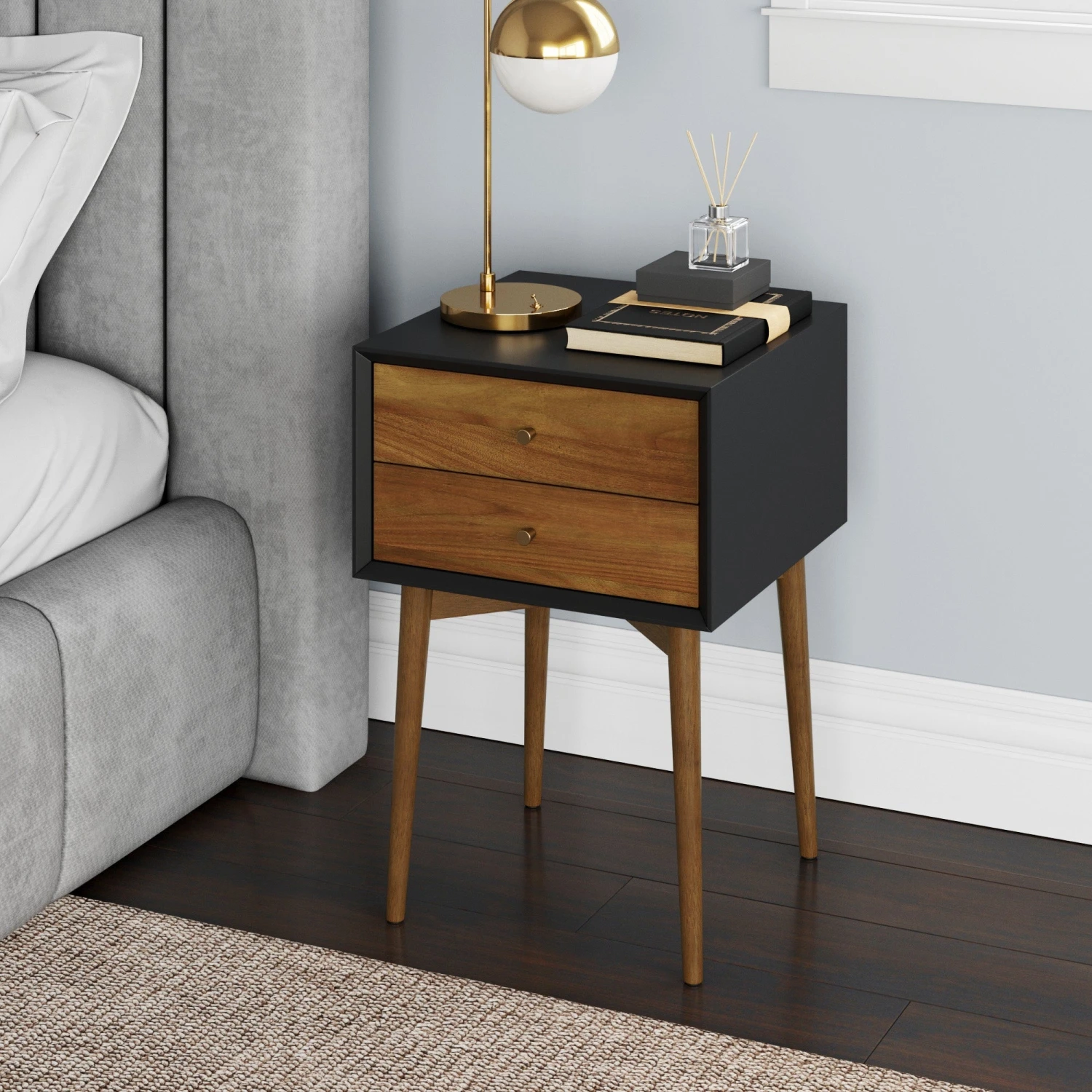 Wood Mid-Century Nightstand White Wood Mid-Century Nightstand White -Nathan James 32703 HERO