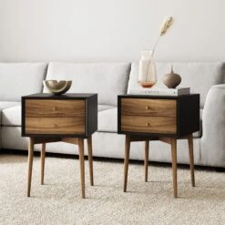 Wood Mid-Century Nightstands Black