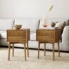 Wood Mid-Century Nightstands Acacia Set Of 2