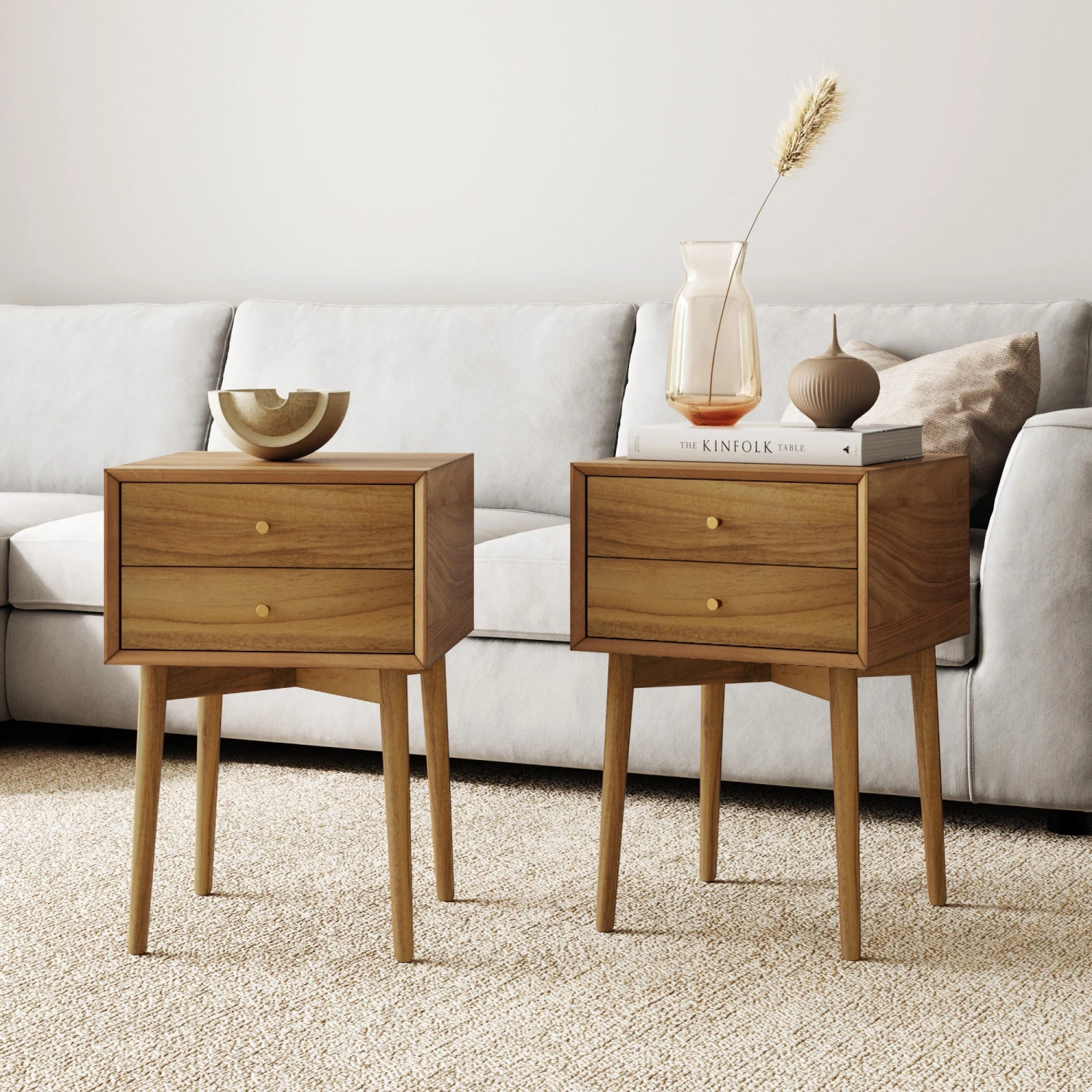 Wood Mid-Century Nightstands Acacia Set of 2 Wood Mid-Century Nightstands Acacia Set Of 2 -Nathan James 32704 2 HERO 9e917a35 f538 4bb6 b4a1 558bd27eda6e