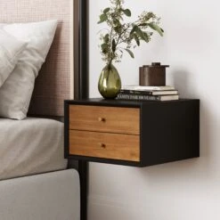 Wood Wall Mount Floating Nightstand Black