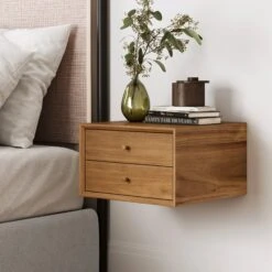 Wood Wall Mount Floating Nightstand Acacia