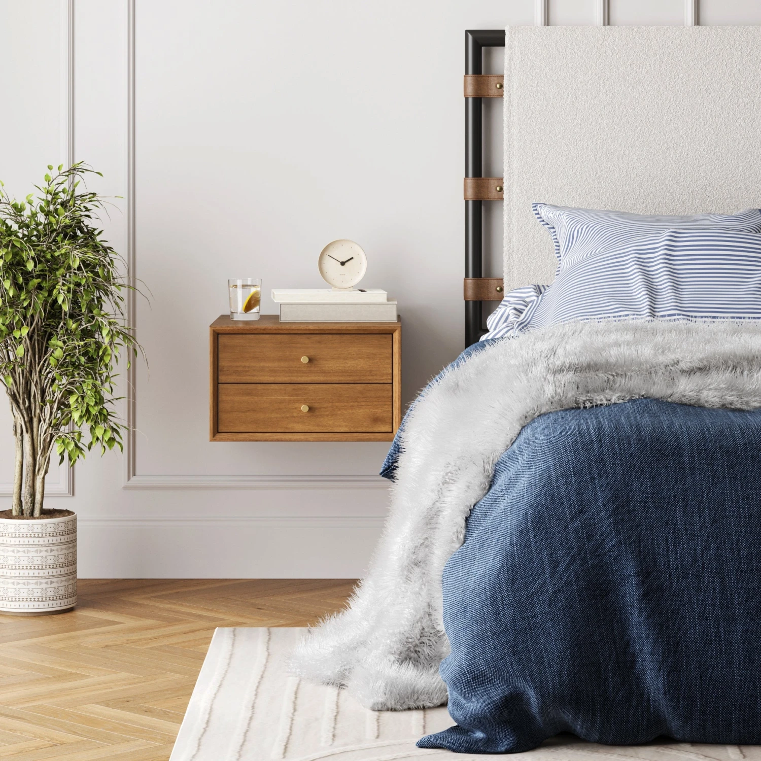 Wood Wall Mount Floating Nightstand Acacia Wood Wall Mount Floating Nightstand Acacia -Nathan James 32712 LS 1