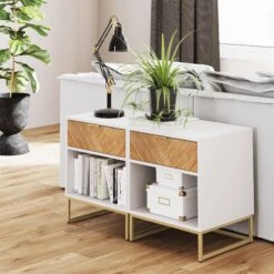 Wood Herringbone Nightstands Natural