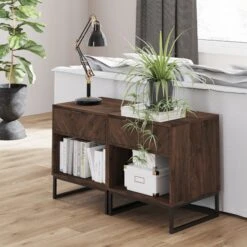 Wood Herringbone Nightstands Nutmeg