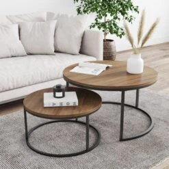Wood Nesting Coffee Table Set Oak