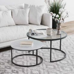 Faux Marble & Glass Nesting Coffee Table