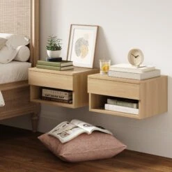 Wood Floating Nightstands Light Oak