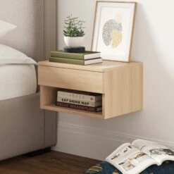 Wood Floating Drawer Nightstand Light Oak