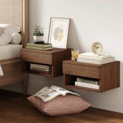 Wood Floating Nightstands Walnut