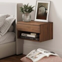 Wood Floating Drawer Nightstand Walnut