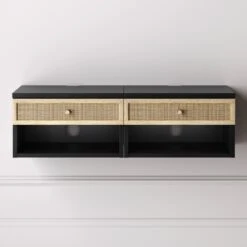 Rattan Floating Nightstands Black