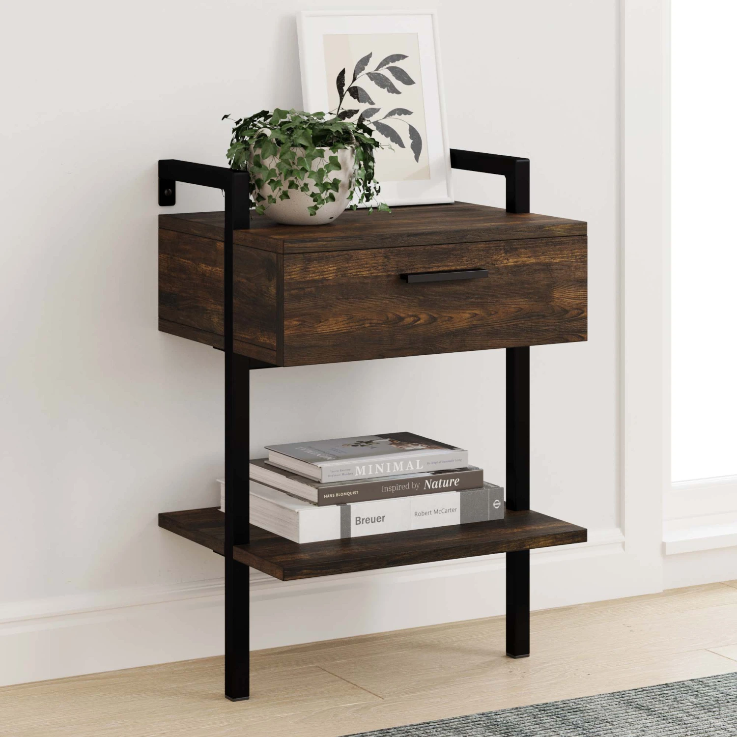 Wood Wall Mount Drawer Nightstand Nutmeg Wood Wall Mount Drawer Nightstand Nutmeg -Nathan James 34504 HERO