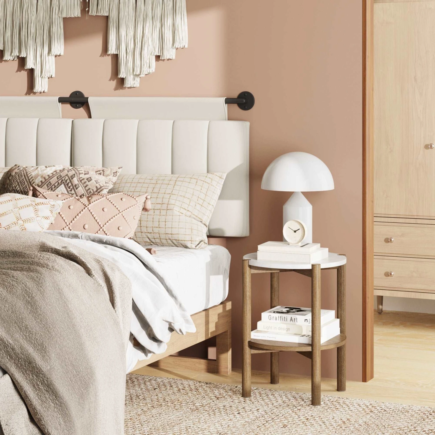 Solid Wood & Faux Marble Round End Table Solid Wood & Faux Marble Round End Table -Nathan James 35101 IMG2 2