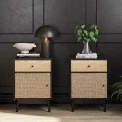 Rattan & Wood Storage Nightstands