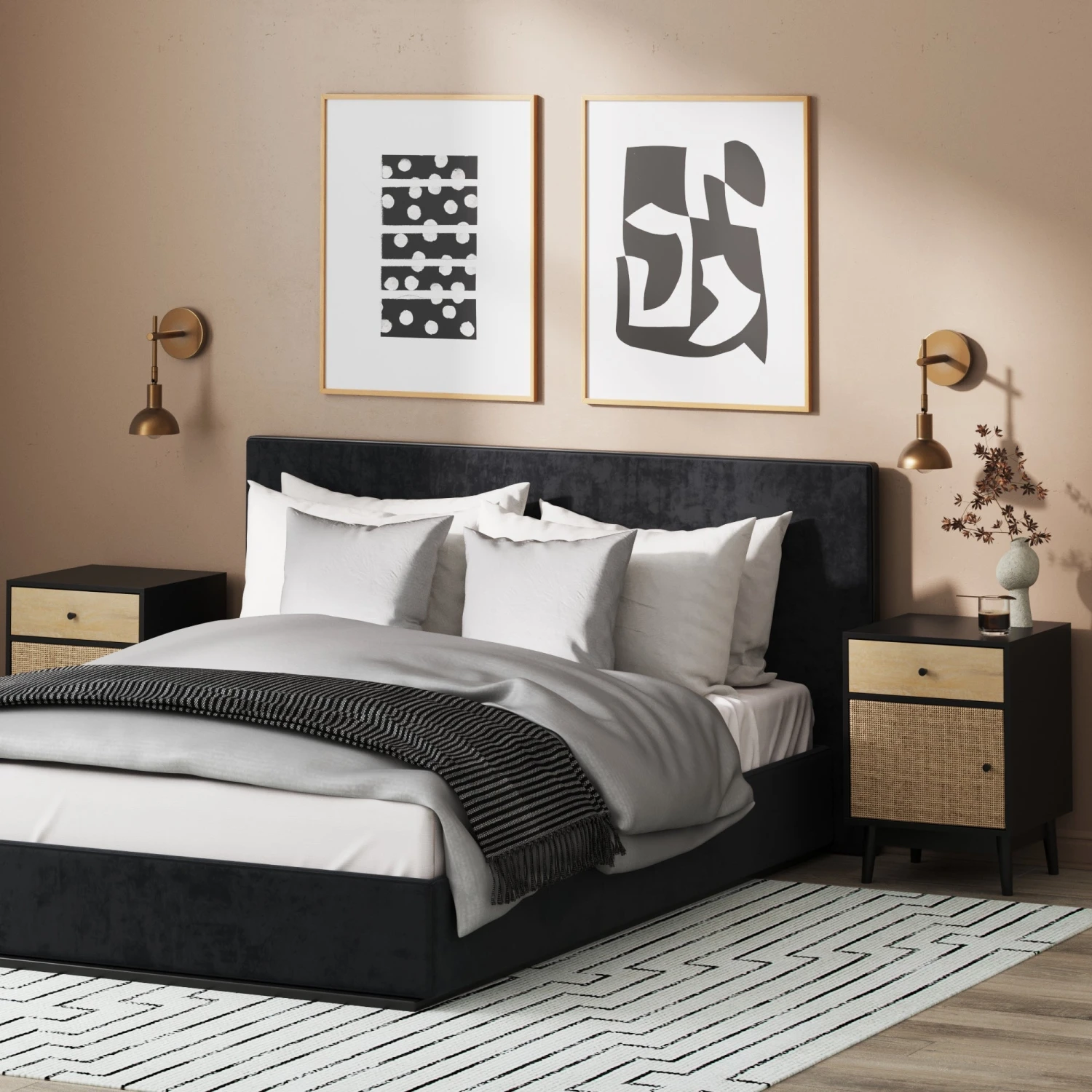 Rattan & Wood Storage Nightstands Rattan & Wood Storage Nightstands -Nathan James 35601 2 LS