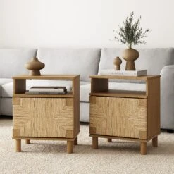Boho Seagrass Storage Nightstands