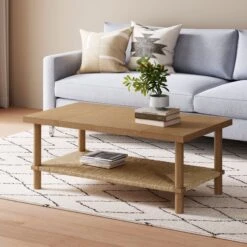 Boho Seagrass & Wood Coffee Table