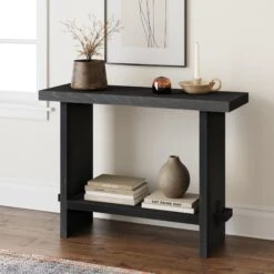 Wood Console Sofa Table Black Oak