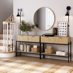 Rattan & Metal Console Sofa Tables