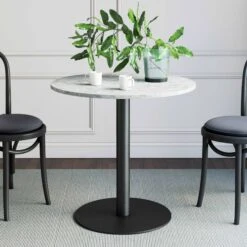 Faux Marble & Metal Bistro Dining Table Black