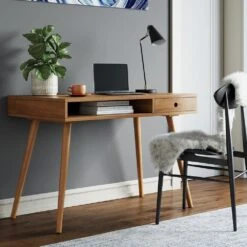 Wood Mid-Century Writing Desk With Drawer