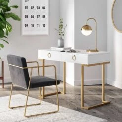 Wood & Metal Glam 2-Drawer Writing Desk