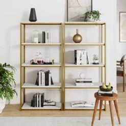 Wood & Metal Freestanding 5-Shelf Bookshelf -Nathan James 61102 FreeStandingBookcaseimage10 2