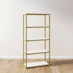 Wood & Metal Freestanding 5-Shelf Bookshelf