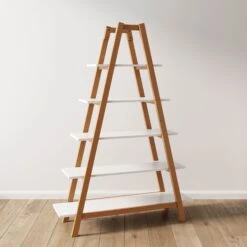 Wood 5-Shelf Ladder Display Bookshelf