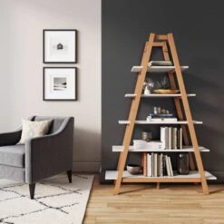 Wood 5-Shelf Ladder Display Bookshelf -Nathan James 62201 IMG2 17761993 aea3 4c0c 88f1 7942dd077b00 2