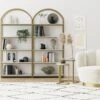 Metal 5-Shelf Arch Bookshelves Gold Set Of 2