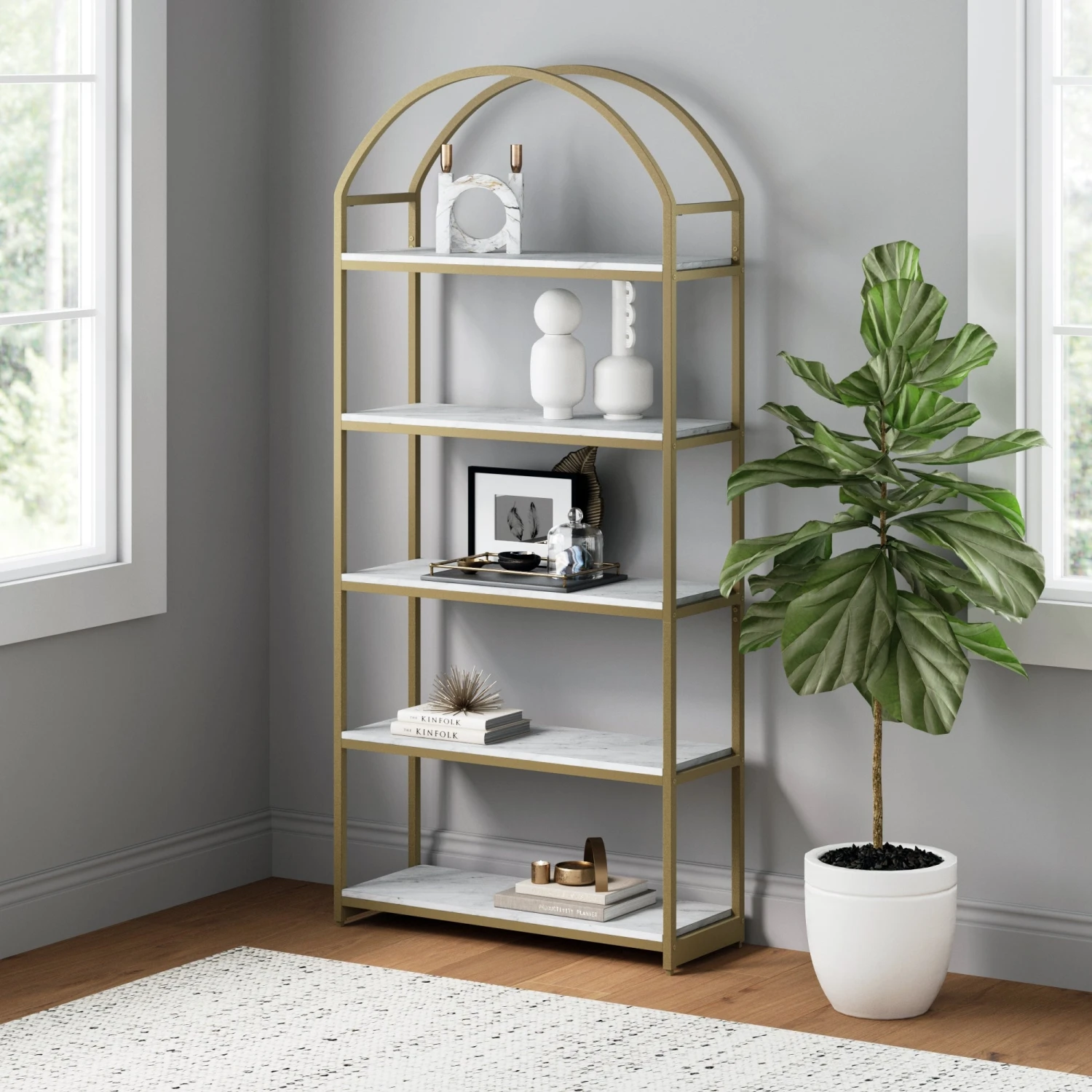 Metal 5-Shelf Arch Bookshelf Gold Metal 5-Shelf Arch Bookshelf Gold -Nathan James 64005 HERO c9eb7773 d189 4b21 bf50 b1359cc961fc