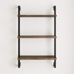 Wood & Metal Wall Mount Floating Bookshelf