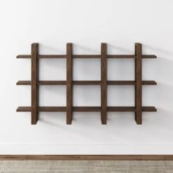 Solid Wood Wall Shelves Dark Brown Set Of 2