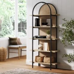 Boho Rattan & Wood Arched Bookshelf -Nathan James 67302 HERO
