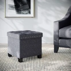Storage Cube Ottoman Tufted Charcoal