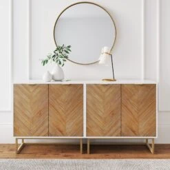 Wood Herringbone Console Table White