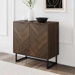 Wood 2-Door Storage Cabinet Walnut