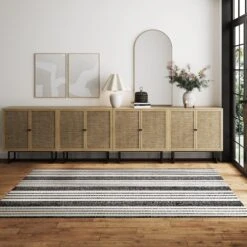 Wood & Rattan Large Console Table Oak