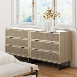 Rattan & Wood 3-Drawer Dressers Oak
