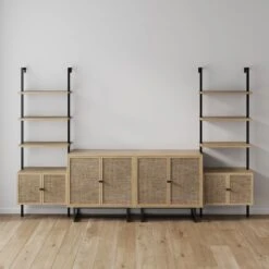 Boho Rattan Wall Shelving Bundle Light Oak