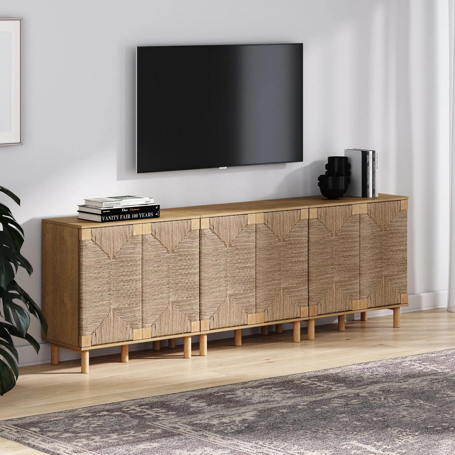 Wood & Seagrass TV Cabinet Brown Wood & Seagrass TV Cabinet Brown -Nathan James 71401 3 HERO