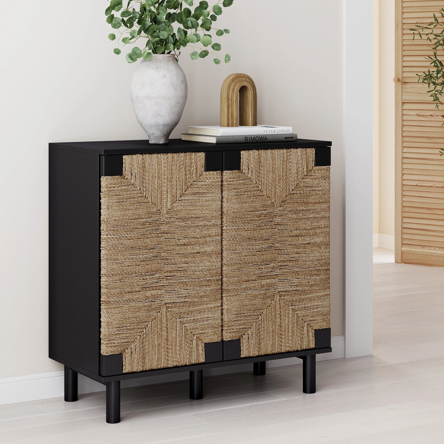 Wood & Seagrass Storage Cabinet Black Wood & Seagrass Storage Cabinet Black -Nathan James 71402 HERO 0e3d550e 8230 4b77 8224 b2e44d3fd5f5