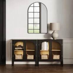 Glass Door Console Table Black