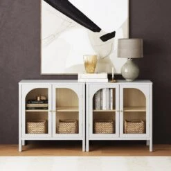 Glass Door Console Table White